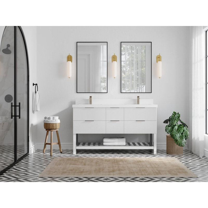 Meuble-lavabo double 60 po avec plateau en quartz Catalina