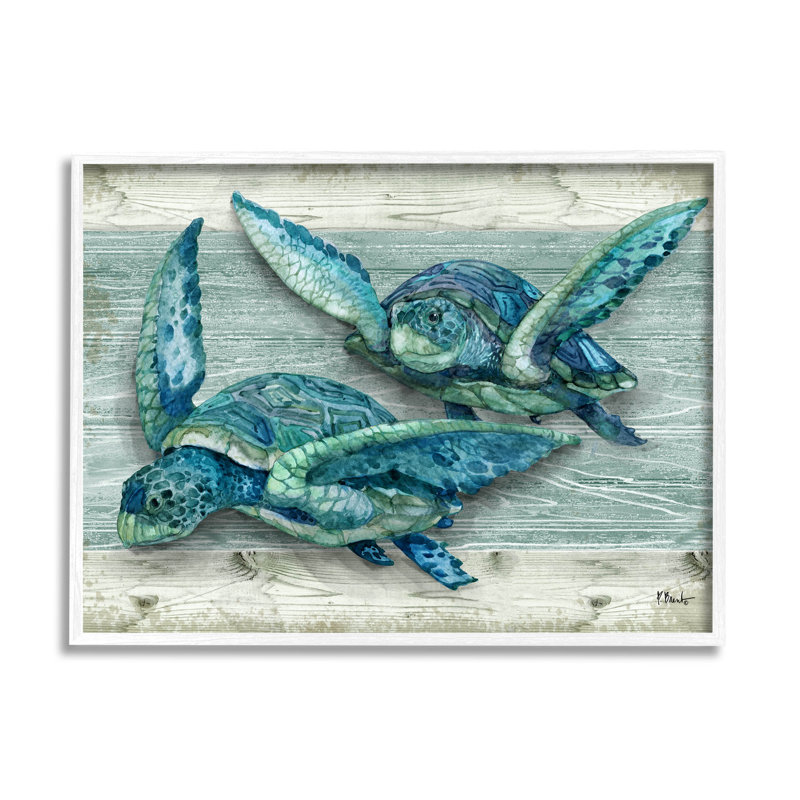 Northpoint Sea Turtles Sealife White Framed Giclee Texturized Wall Art by Paul Brent, 16" H x 20" W x 1.5" D