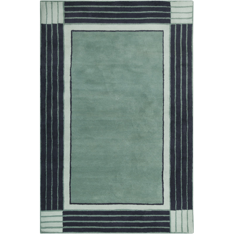 Tapis moderne en laine à rayures touffetées à la main bleu, bleu marine et bleu sarcelle Perrodin, 8 pi x 10 pi