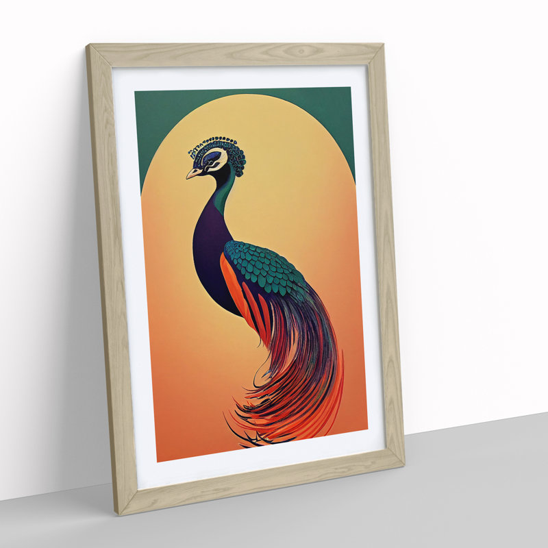 An Nouveau Peacock - Framed Print, 46cm H x 34cm W x 2cm D, Oak