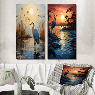 «Heron Morning Stroll Pointillism» «Heron Morning Stroll Pointillism» 2 - pièces sur
