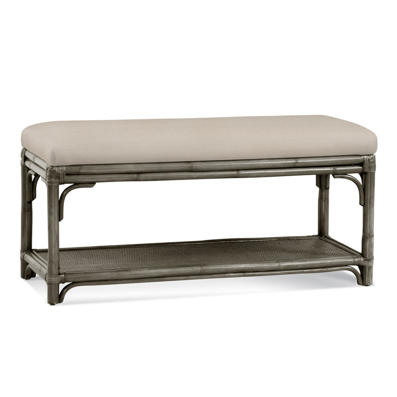 Summer Retreat Wicker Shelf Storage Bench, Stone Hearth, Ivory Crypton Performance; 0886-91