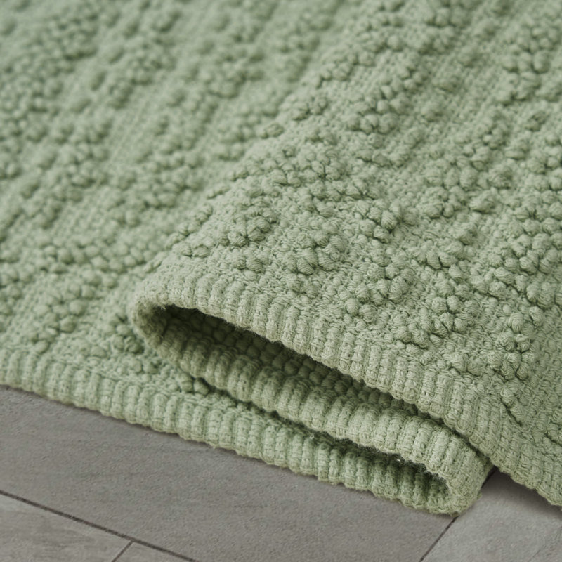 French Connection Nellore Fringe Machine Washable Cotton Bath Rug, 49" L x 26" W, Seedling Green