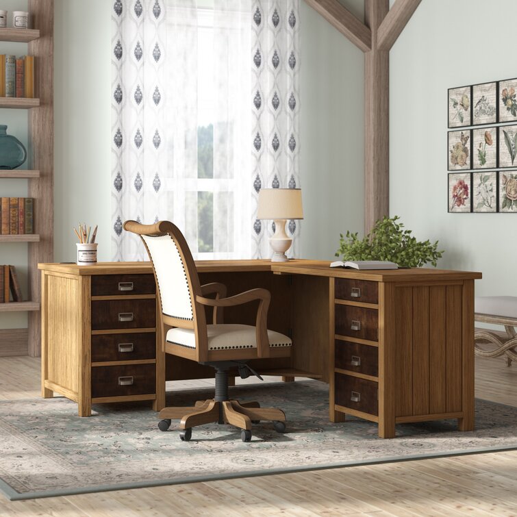 Barnett L-Shaped Solid Wood Top Executive Desk