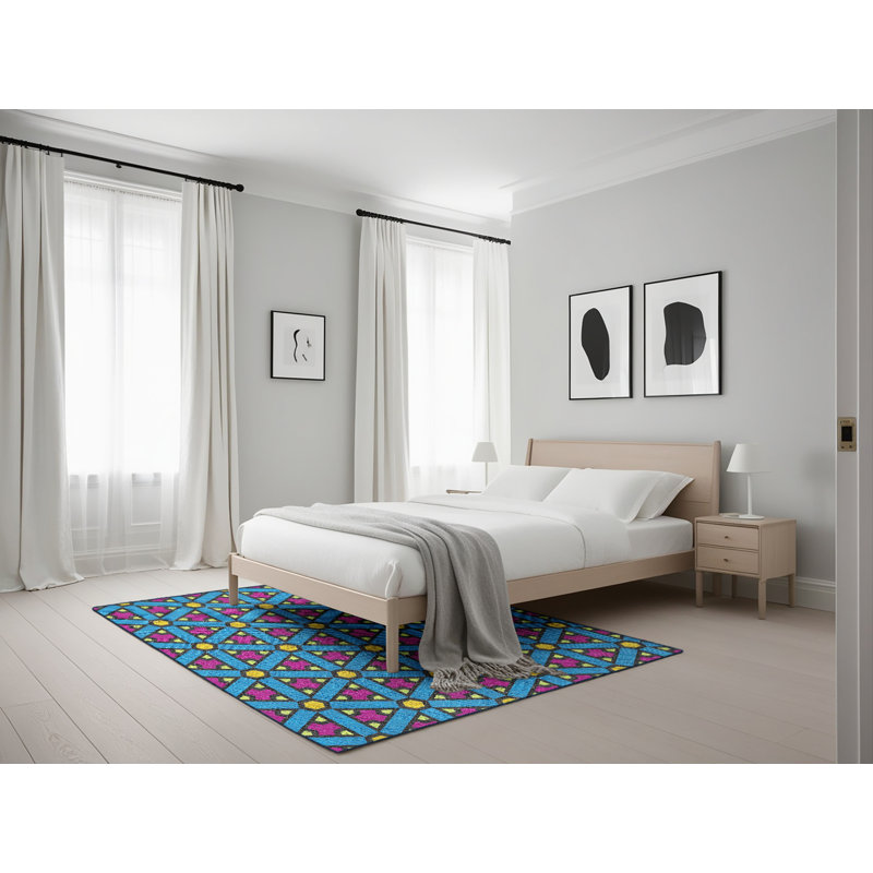 Tapis bleu/rouge à motifs Heslington, Rectangle 5 pi x 7 pi