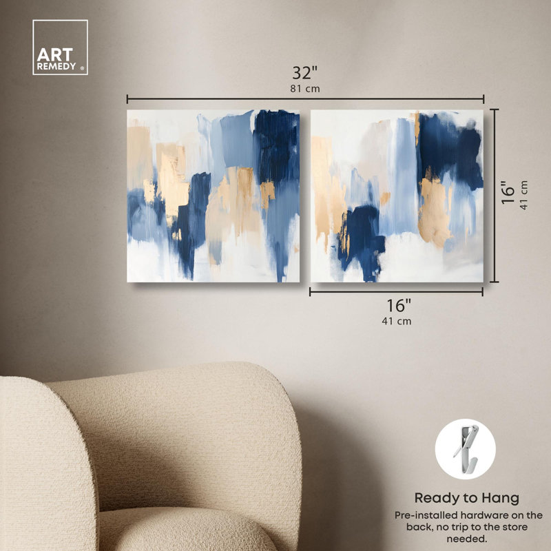 Soothing Depths Canvas Print Blue And Sage Wall Decor Set by Art Remedy, Black Frame, 12 x 12, 16" H x 16" W, Gallery Wrapped
