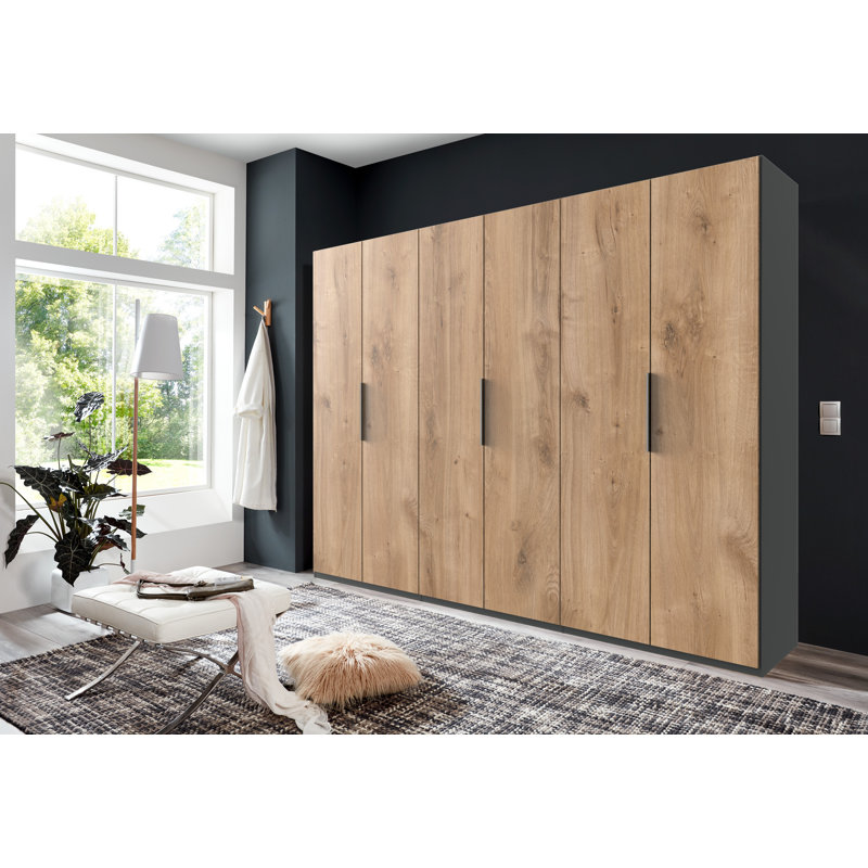 Guardino 6 Door Wardrobe, 236cm H x 300cm W x 58cm D, Plank Oak/Graphite