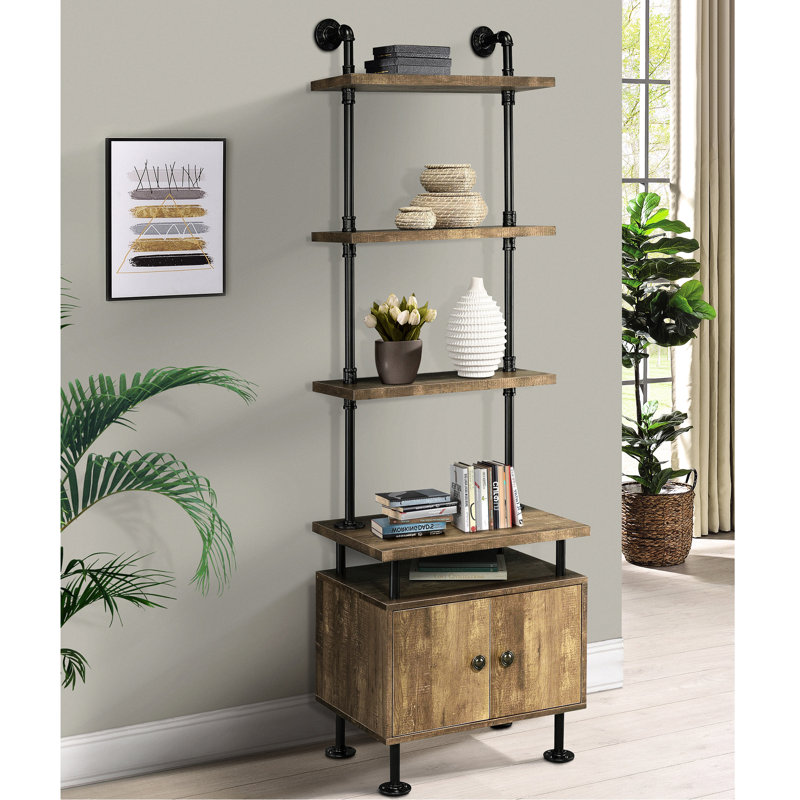 Rustic Appeal Side With Oak And Black And Three Shelf Two-Door Storage Metal Frame