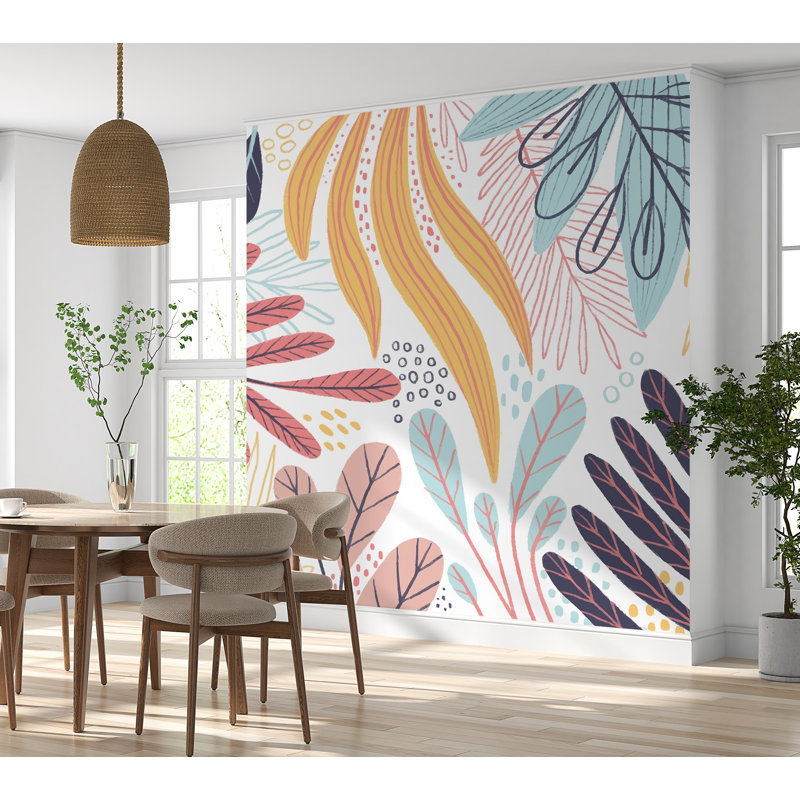 Papier peint de qualité supérieure - Feuilles botaniques abstraites, L 150 po x L 96 po, Non-collé, Non tissé