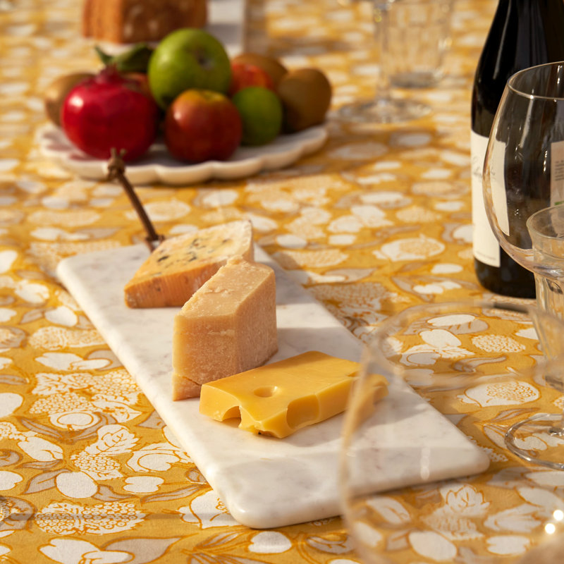 Forest Harvest Handmade Floral Tablecloth, Mustard/Gray, 71" x 71"