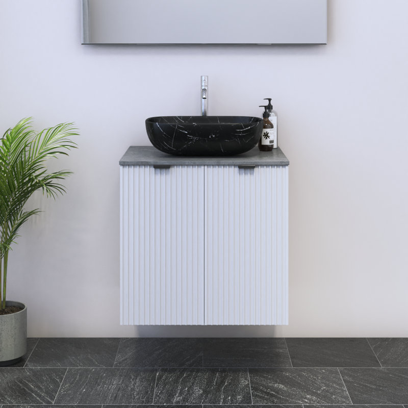 Lissia 23.6'' Single Bathroom Vanity with Top, Concrete, Black