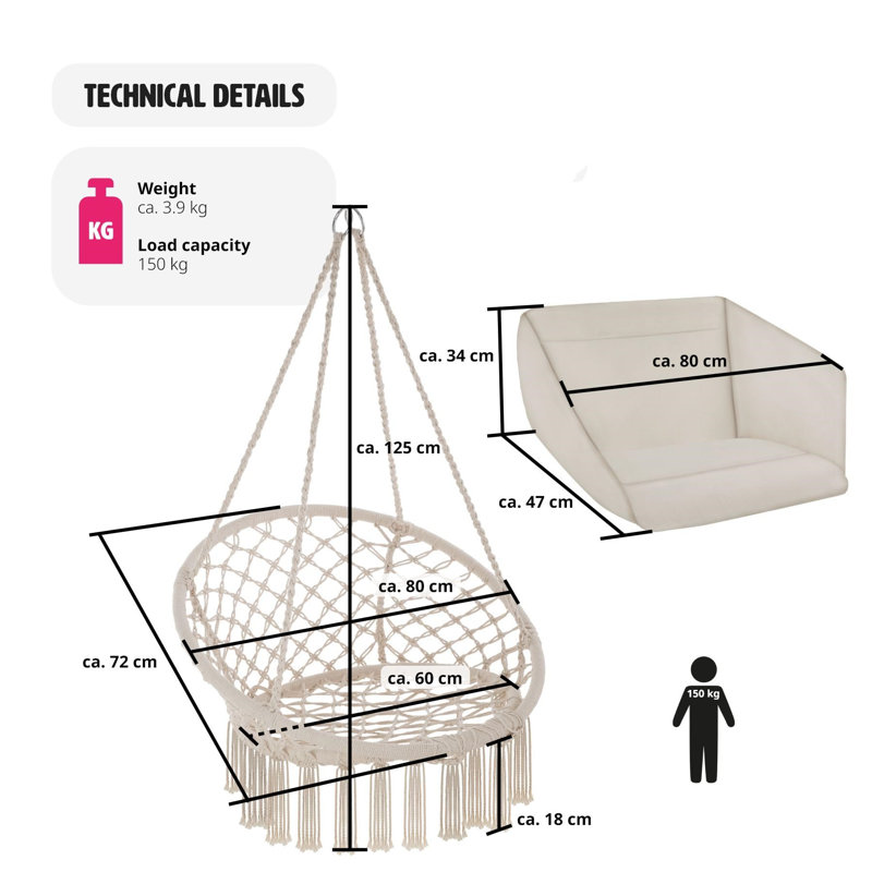Hanging Egg Chair With Cushion, Beige