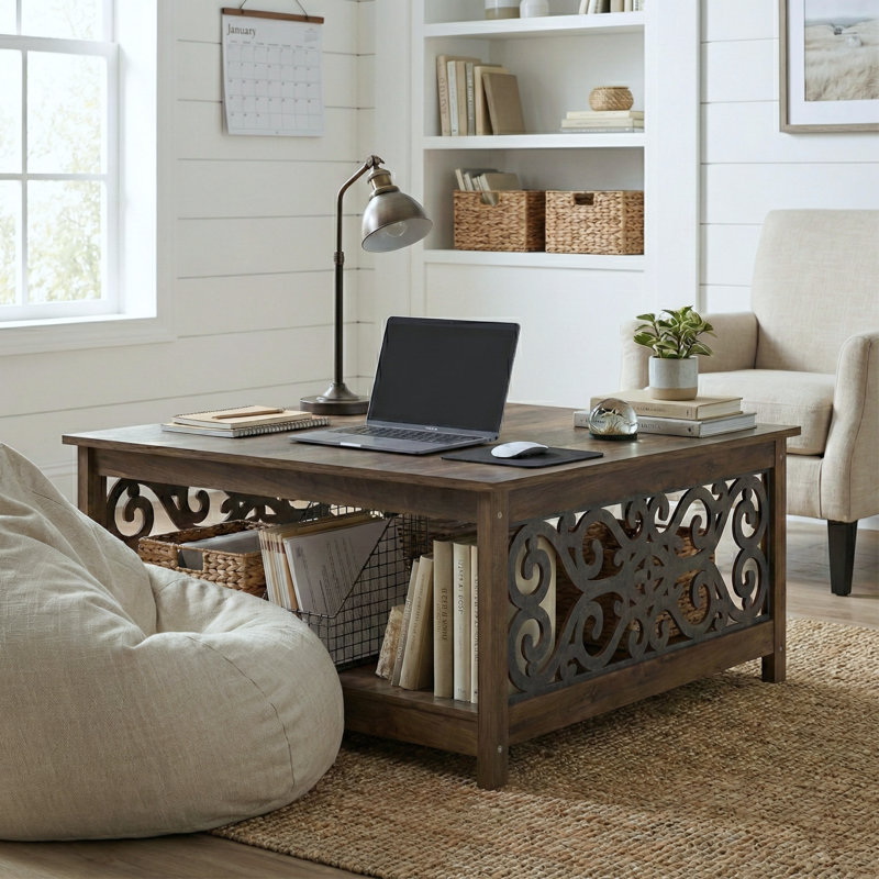 Ariba Coffee Table with storage, Knotty Oak/Gray Stone