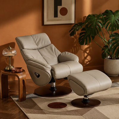 Fauteuil d'appoint en cuir fleur de qualité supérieure avec pivot et repose-pieds, avec sièges à ressorts ensachés et pieds Kd pour un confort et un style modernes