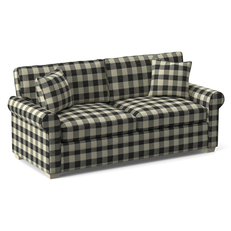 Bedford Upholstered 86'' Sofa, Havana Finish, Black Buffalo Check; 0120-81