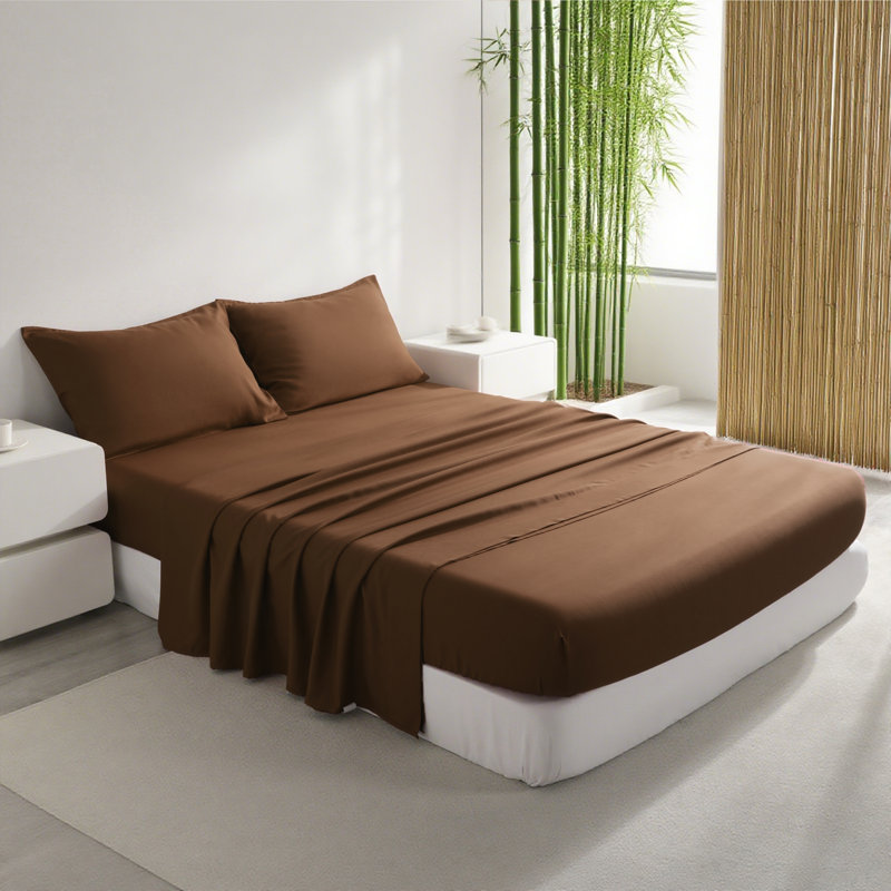 Ensemble de draps en bambou Cooling, Ensemble de draps pour grand lit avec 2 taies d'or, Café