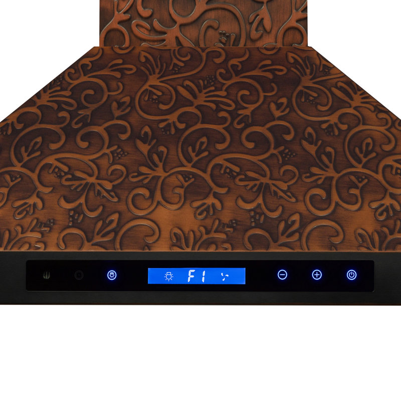 Hotte murale convertible de 30 pouces avec vigne en cuivre embossé, 343 pi3 / min, 4 vitesses de ventilateur, commandes à écran tactile, contrôle de retrait et filtre à charbon