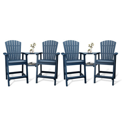 Paquet de 2 chaises de bar en poly recyclé Adirondack, siège de patio haut résistant aux intempéries avec plateau de connexion et repose-pieds, chaise ergonomique à haut dossier, assemblage facile pour la terrasse extérieure