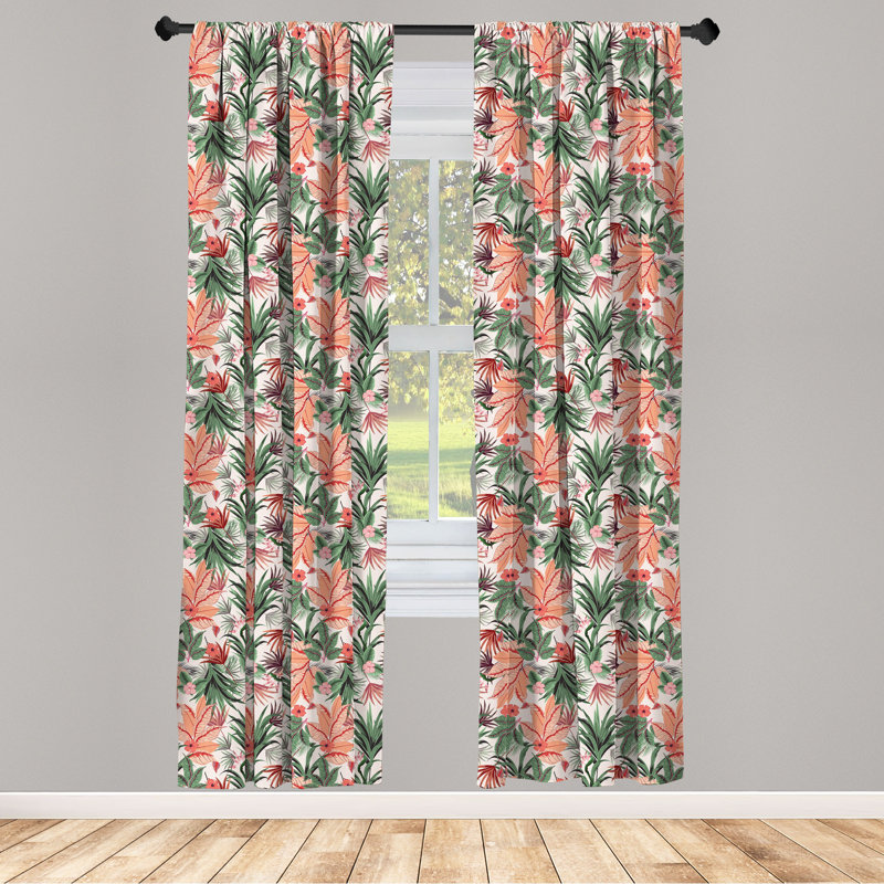 Botanical Floral Semi-Sheer Rod Pocket Curtain Panels, 28" x 95"