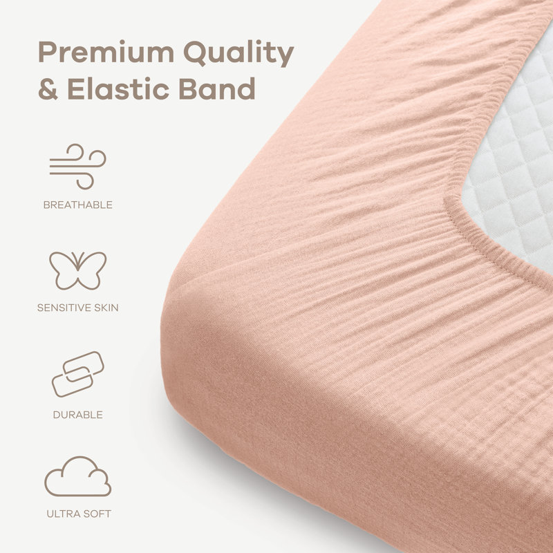 Comfy Cubs 100% Muslin Crib Fitted Sheet 2 Pack - 100% Cotton, Soft & Breathable Crib Sheets for Toddler Mattress - Snug Fit, Secure Elastic with Beautiful Packaging
