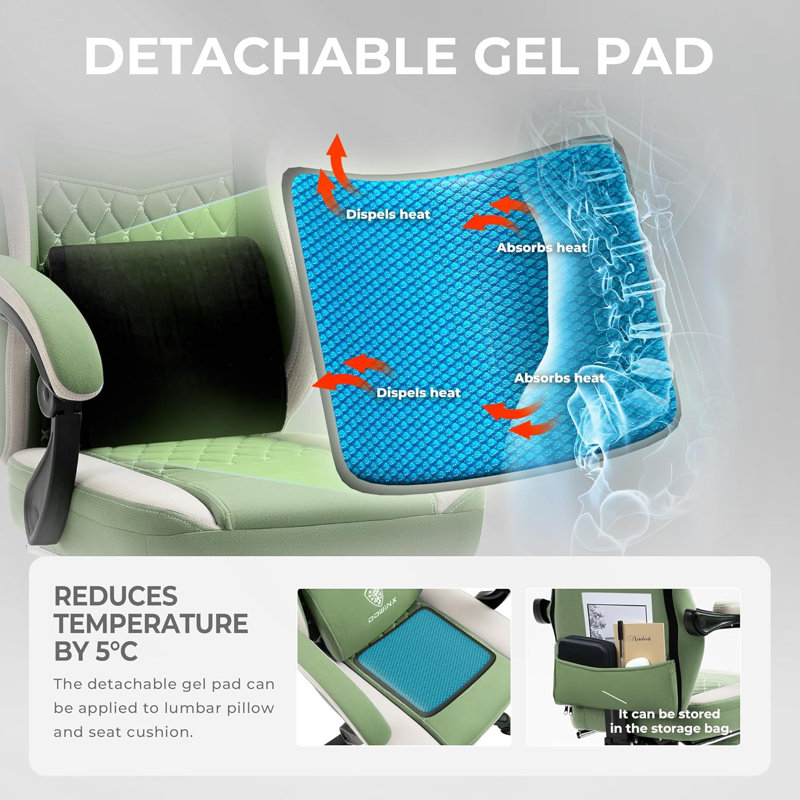 Dowinx Green Fabric Gaming Chair with Footrest and Gel Pad