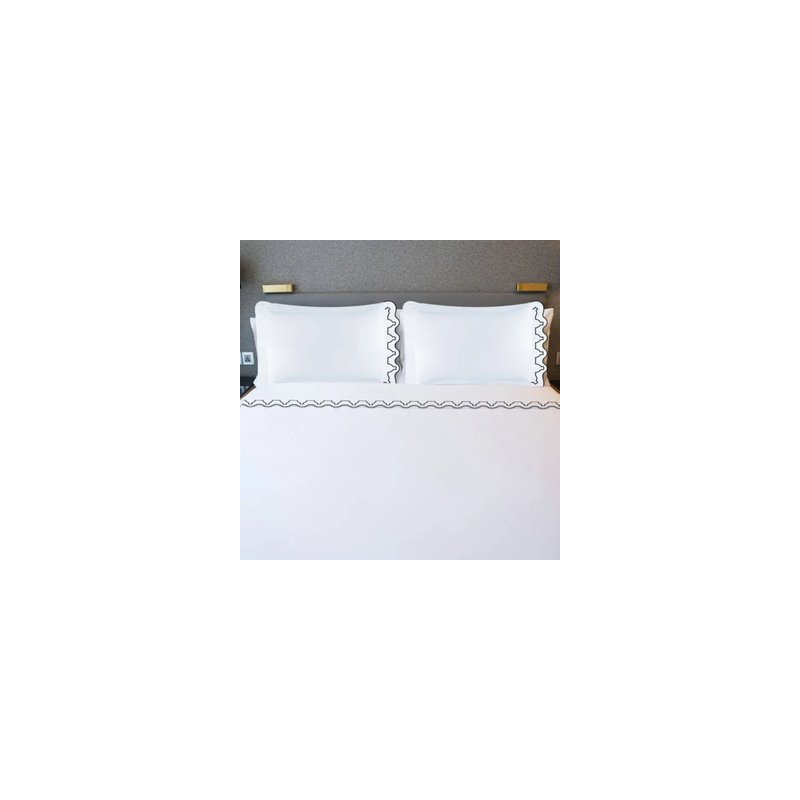 Imaginary Scallop 400TC Embroidery Cotton 4 Piece Sheet Set Fitted Sheet Fits Upto 16" Deep Pocket, Black, Twin Sheet Set