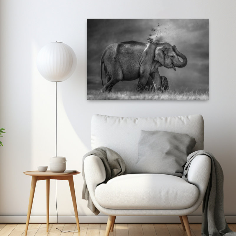 Éléphant, mère et petit, art mural contemporain abstrait, H 36 po x l 24 po