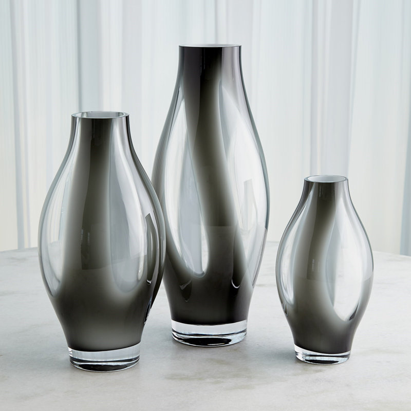 Glass Table Vase, 12" H x 6.25" W x 6.25" D, Gray