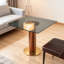 33.5" Modern Small Dining Table with Boomerang Shaped Solid Rubberwood Base, Grey Tempered Glass Top,  Square Styles, Apartment, Kitchen Nook & Café Table for 2-4 People  