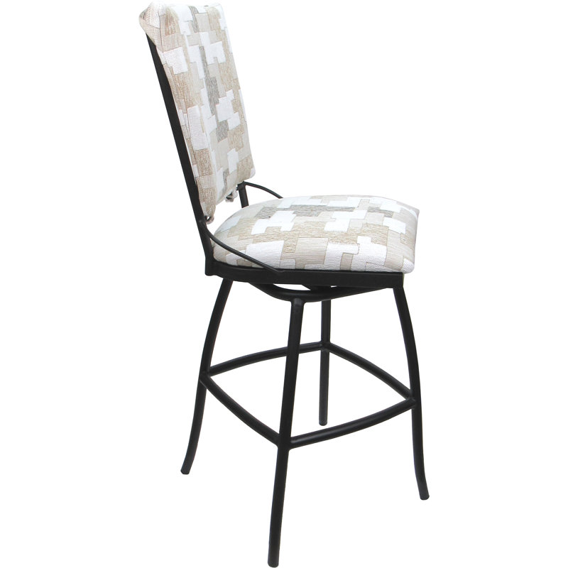 Tabouret de comptoir d'extérieur intérieur avec dossier rembourré de 26 po et sans accoudoirs, Grey, Brun clair/blanc
