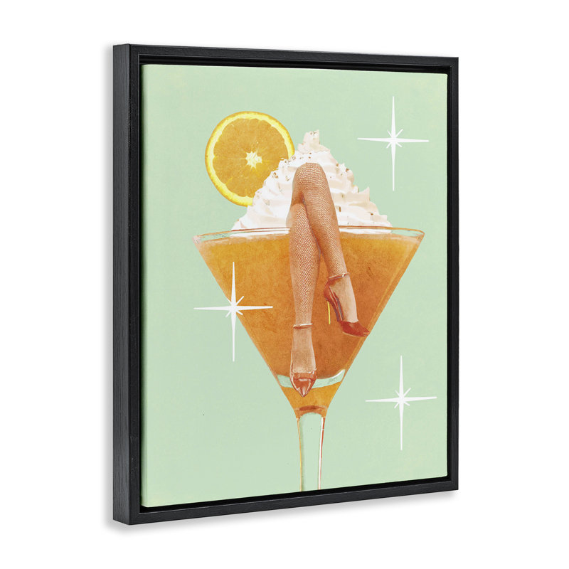 «Crossed Legs Cocktail», art par Lil 'Rue, Cadre flottant noir de jais, H 21 po x l 17 po