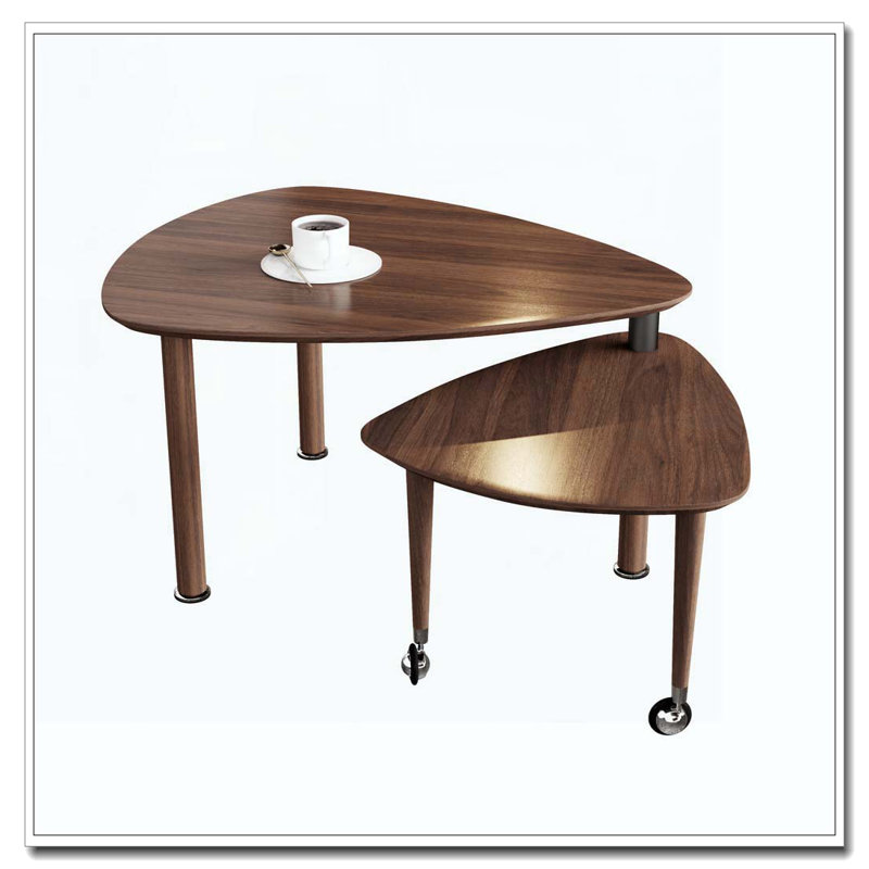 Table basse rotative avec pieds en bois d'hévéa massif, Noyer, Noyer