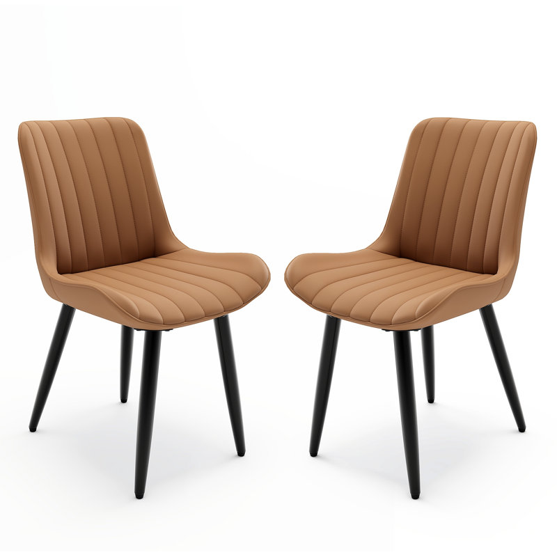 Ensemble de 2 chaises de salle à manger modernes en similicuir avec coussins épais et pieds en métal, chaises d'appoint en faux cuir sans accoudoirs pour la cuisine et la salle à manger
