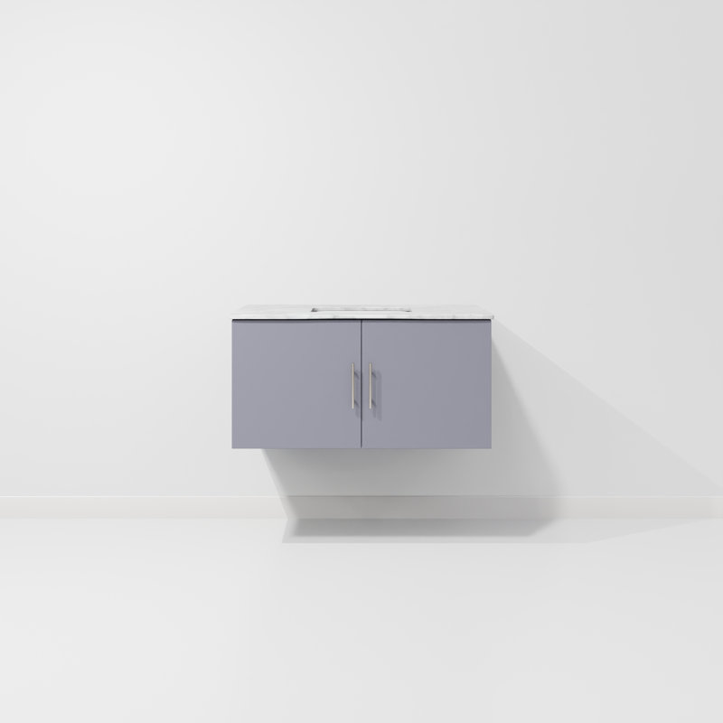 Meuble-lavabo simple 24 po avec plateau Geneva, Marbre de Carrare blanc, Gris foncé
