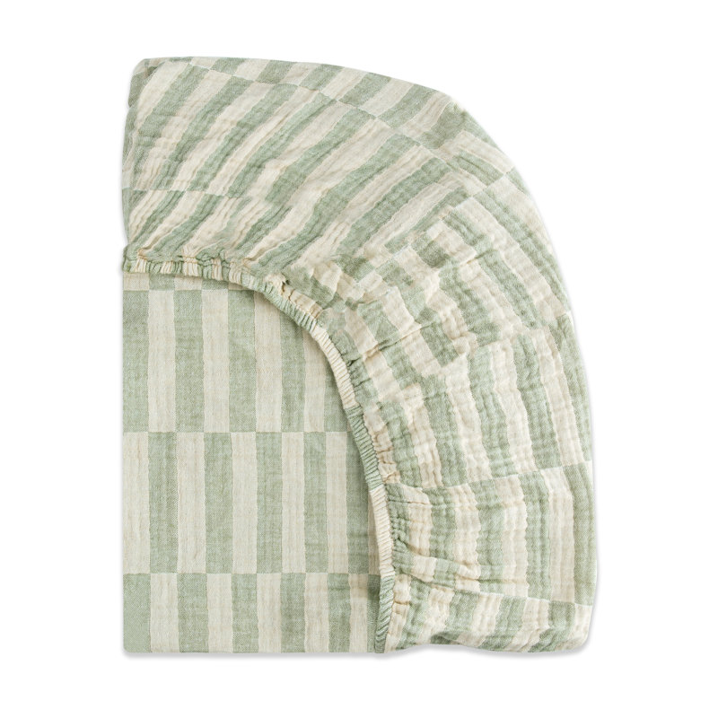 Moss Stripe Muslin Mini Crib Sheet