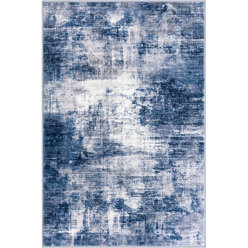Tapis lavable, tapis modernes antidérapants et antidérapants pour salon et chambre à coucher, Marine / Gris / Blanc