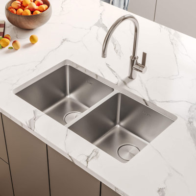 Évier de cuisine encastré à double cuve 50/50 en acier inoxydable de calibre 16 Ruvati 28 po