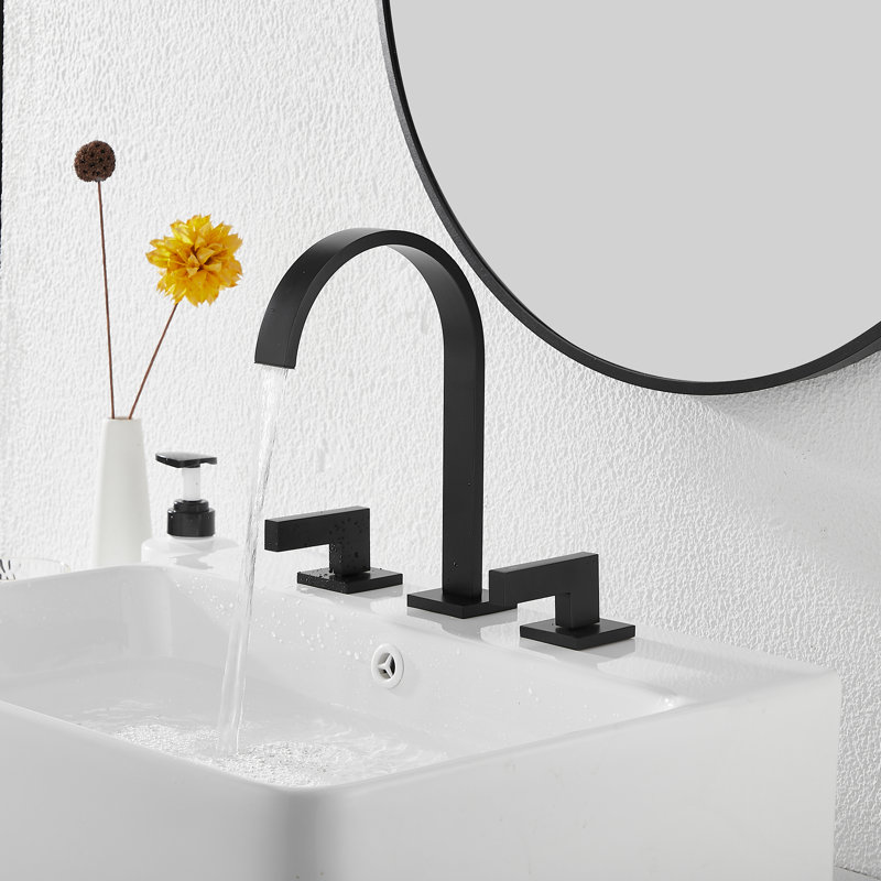 1666-Robinet de lavabo de salle de bain espacé noir, Noir mat