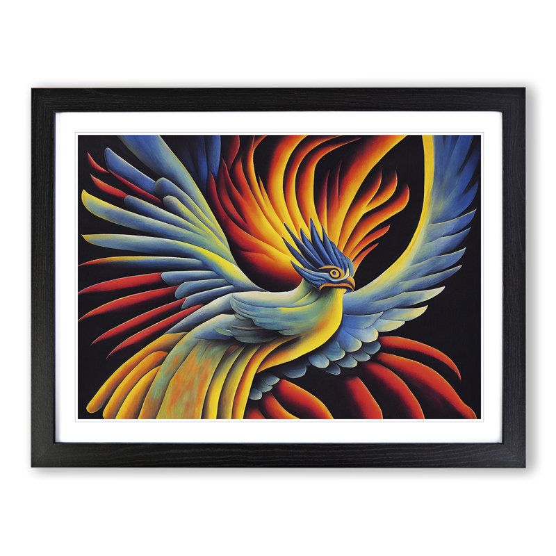 XH1022-8999X The Stellar Phoenix Bird Abstract - Single Picture Frame Print, Black, 46cm H x 64cm W x 2cm D