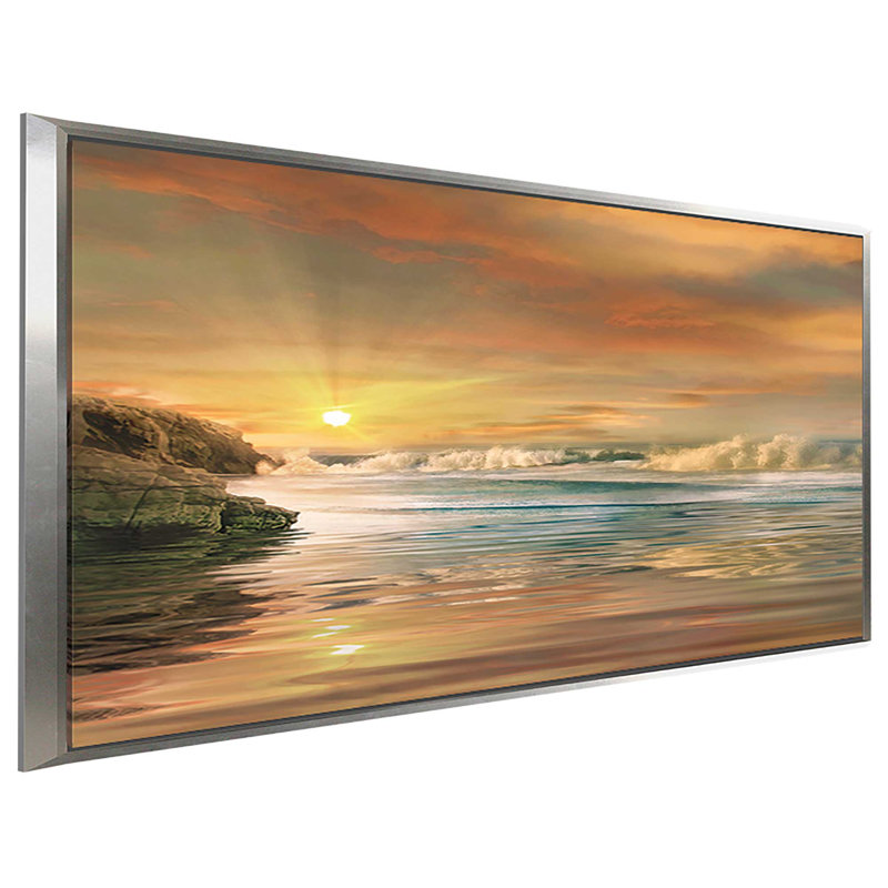 «Sundown», reproduction de peinture acrylique sur toile, H 21,5 po x l 33,5 po x P 2 po, Cadre flottant argent