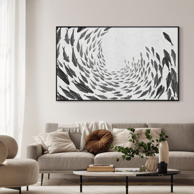 Très grande reproduction d'art sur toile - Illustration abstraite de l'école de poissons en mouvement, décoration pour le salon ou la chambre à coucher