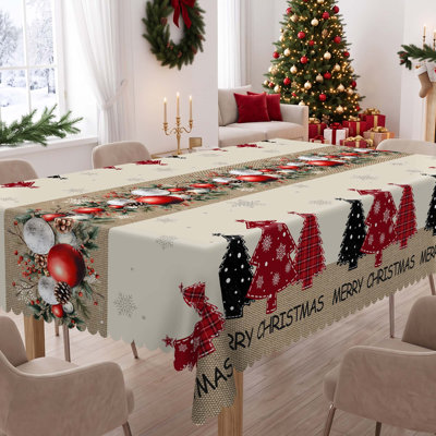 1 pièce Edelman ronde / rectangulaire en polyester, Edelman de Noël avec pin, bonhomme de neige, camion, bord embosé, décorations de Noël pour la table à manger, décoration de table de fête de fête, cadeau de fête parfait