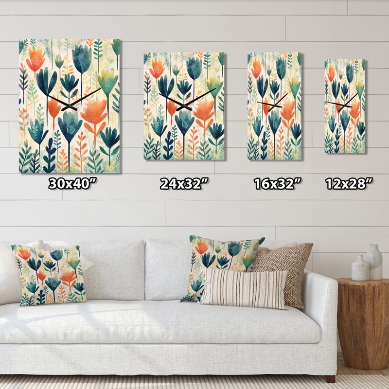 Teal Coral Scandinave Floral Pattern - Abstract Wall Clock, Extra Large