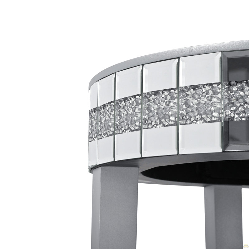 Table de bout ronde, table d'appoint ronde avec cadre à bords en diamant écrasé Bling, table de chevet pour petits espaces, chambre à coucher, café, vestibule, 9,7 po de diamètre x 28,33 po