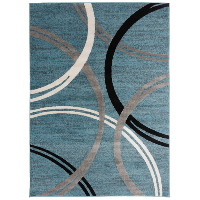 Tolchester Abstract Blue/Gray/Black Area Rug, Rectangle 5'3" x 7'3"