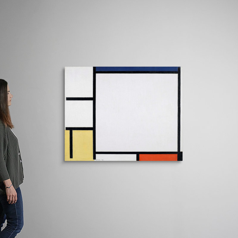 Composition avec bleu, rouge, jaune et noir de Piet Mondrian-reproduction d’art sur toile, H 36 po x l 45 po x P 1,25 po