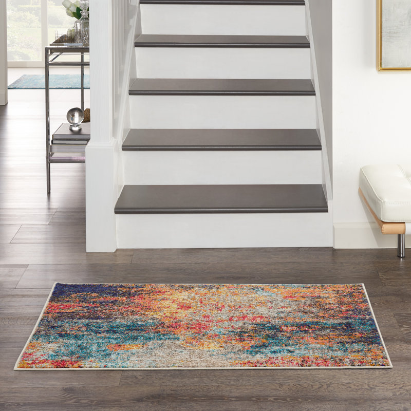 Tapis contemporain contemporain multicolore transitionnel, Rectangle 2 pi 2 po x 3 pi 9 po