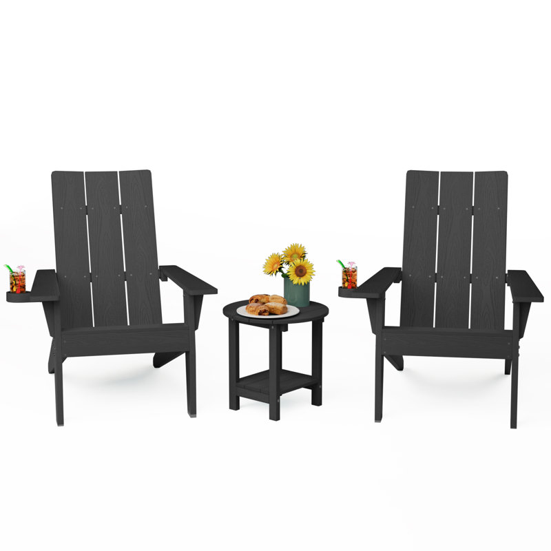 Outdoor Adirondack Chair With Table, Black