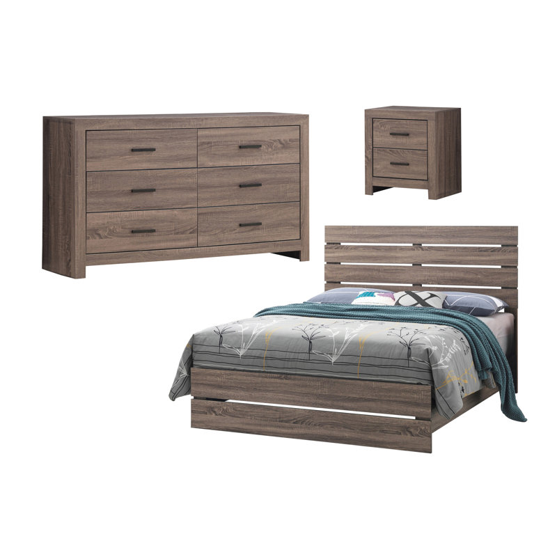 Ensemble de chambre à coucher 3 pièces avec commode Eunice, Grand, Chêne baril