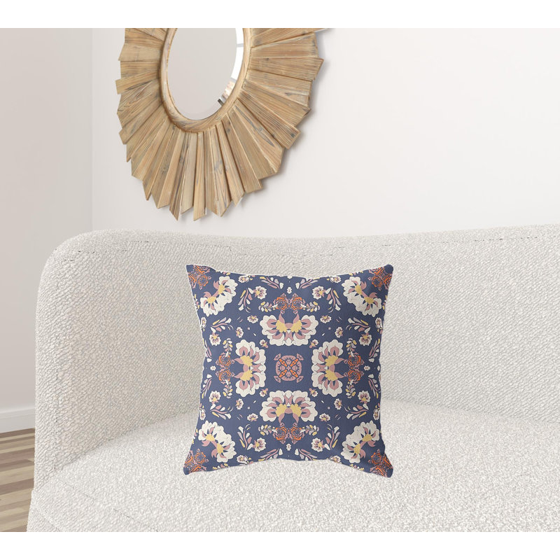 Coussin décoratif 20 po x 20 po Broadcloth Floral, Motif floral bleu / blanc